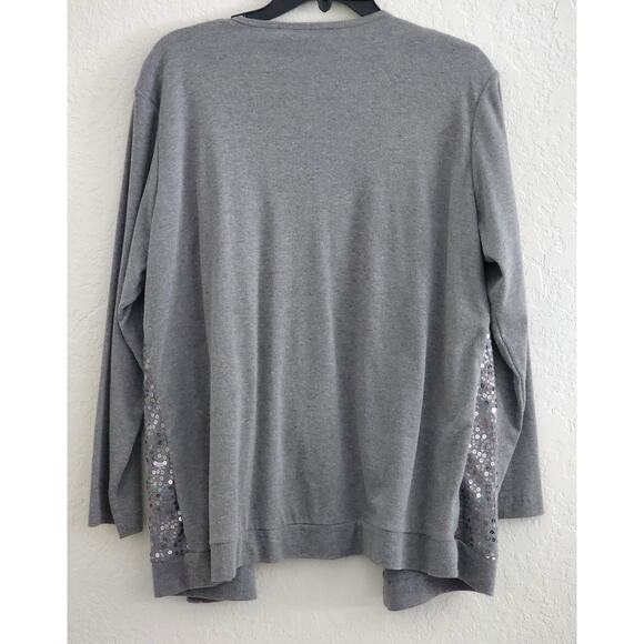 TOP/CARDIGAN-QUACKER FACTORY-Gray-One Piece Tank & Cardigan-Sequins-Size LRG - Picture 2 of 13